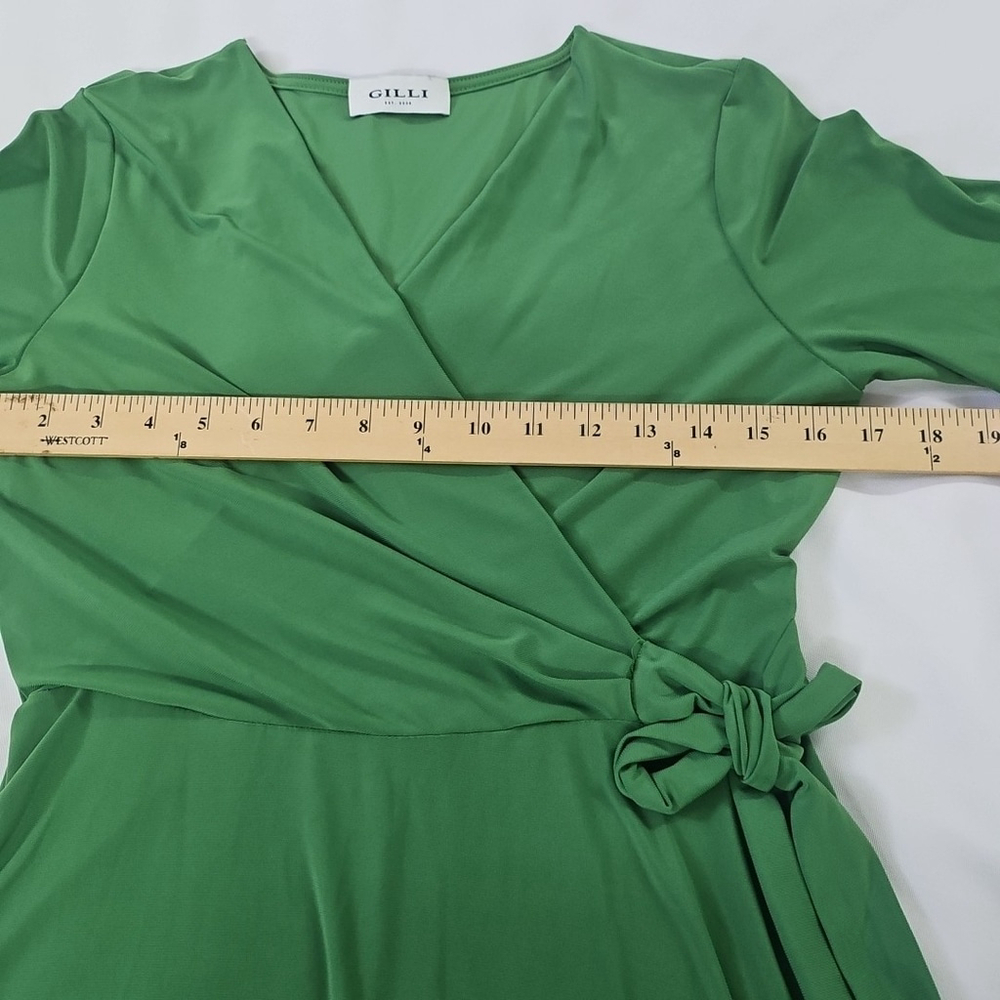 GILLI Faux Wrap V Neck Green Office Career Midi Dress Womens Size M - Picture 7 of 10